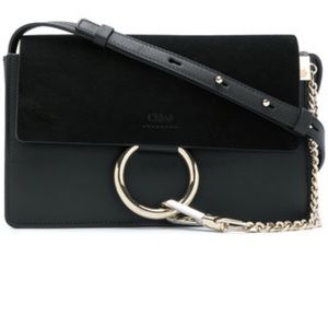 Chloe Small Faye Leather Suede Shoulder Bag Black
